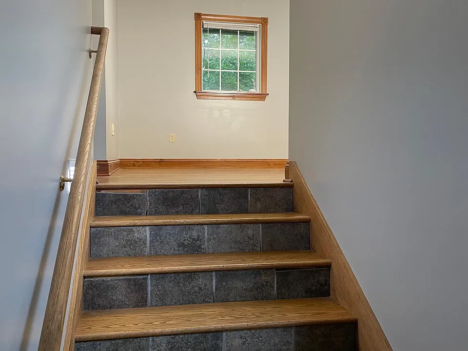 Stairway looking into living room