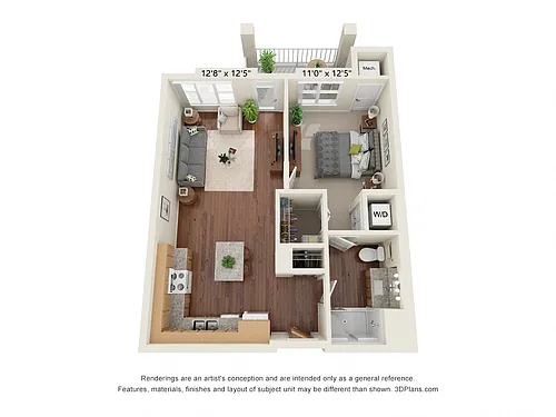 Floor plan One Bedroom 1B
