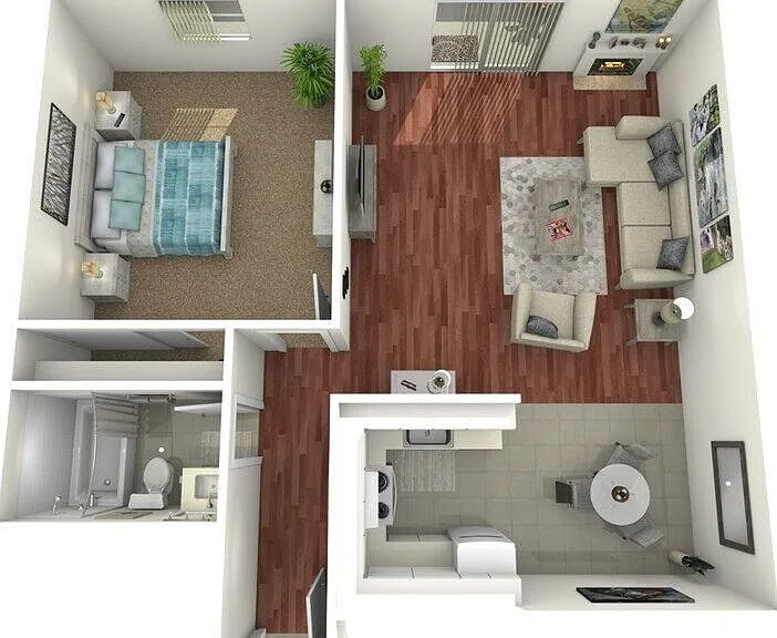 One Bedroom One Bathroom (A1) Floorplan Diagram