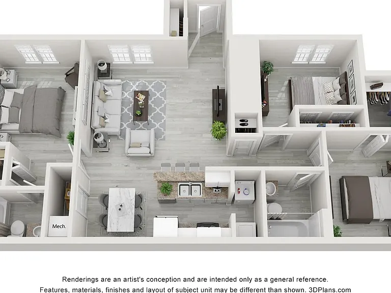 A 3D floor plan rendering of The Canterbury.