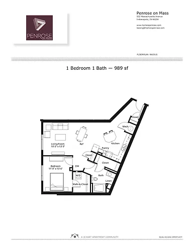 Floor plan 1BR/1B E Mass Ave Premium