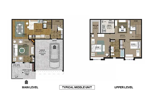 Floor plan 2 Bedroom Townhome - Bluebird