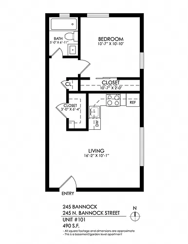 Floor plan 245 Bannock 1 Bed 1 Bath