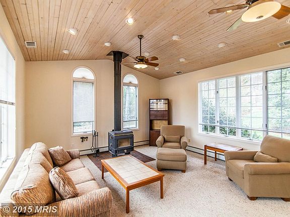 Family room with wood stove