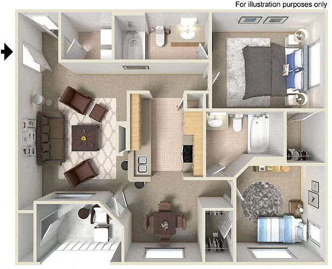 Floor plan E Pacifica 974 to 987 SF RENOVATED
