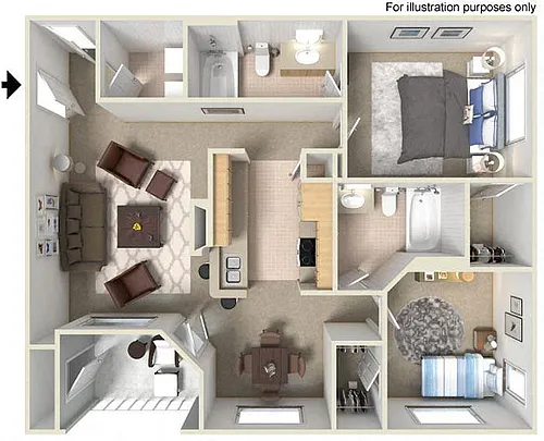 Floor plan E Pacifica 974 to 987 SF RENOVATED