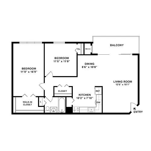 Floor plan 2 Bedroom 1 Bathroom