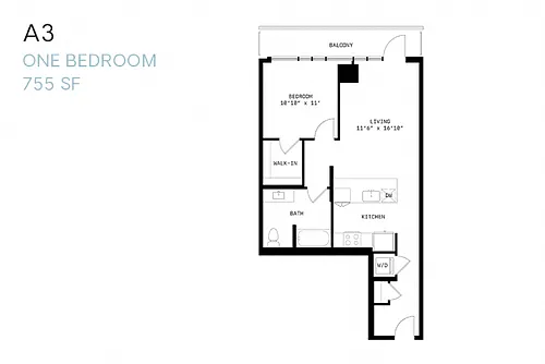 Floor plan One Bedroom A3