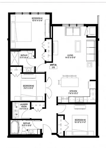 Floor plan Three Bedroom A