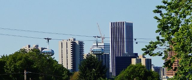 View of tram and downtown