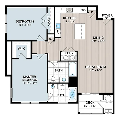 Floor plan 2 Bedroom 2 Bathroom M Elevator ADA