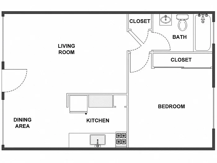 Floor plan 1 Bed / 1 Bath: Type F