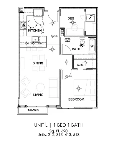 Floor plan 1x1 with den