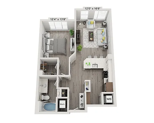 Floor plan One Bedroom A1P-WDU