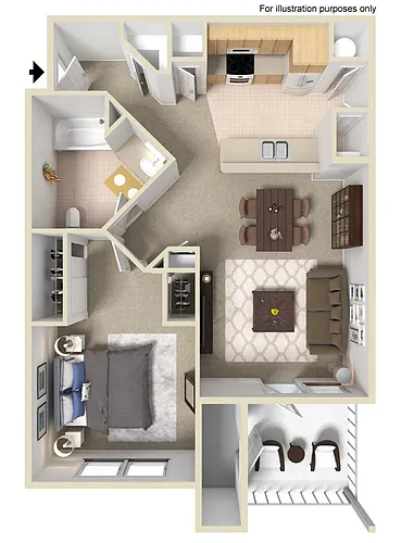 Floor plan A1: 1 Bed 1 Bath