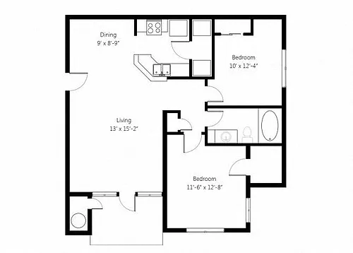 Floor plan Villas AD2 1bed 1bath with Study