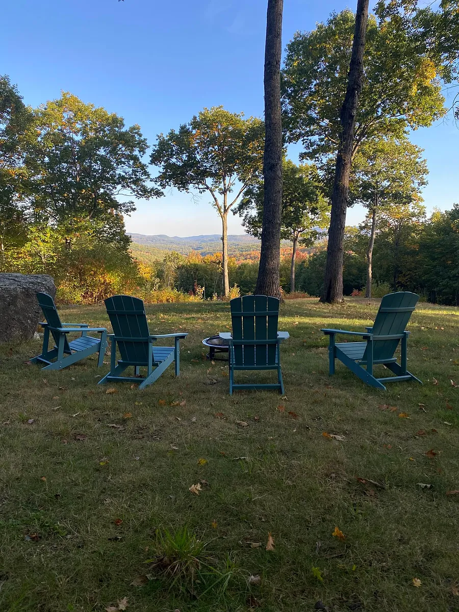 Backyard with firepit and Adirondack chairs, beautiful mountain views! - Old Post Rd