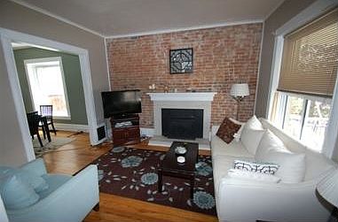 Living room with wood burning stove