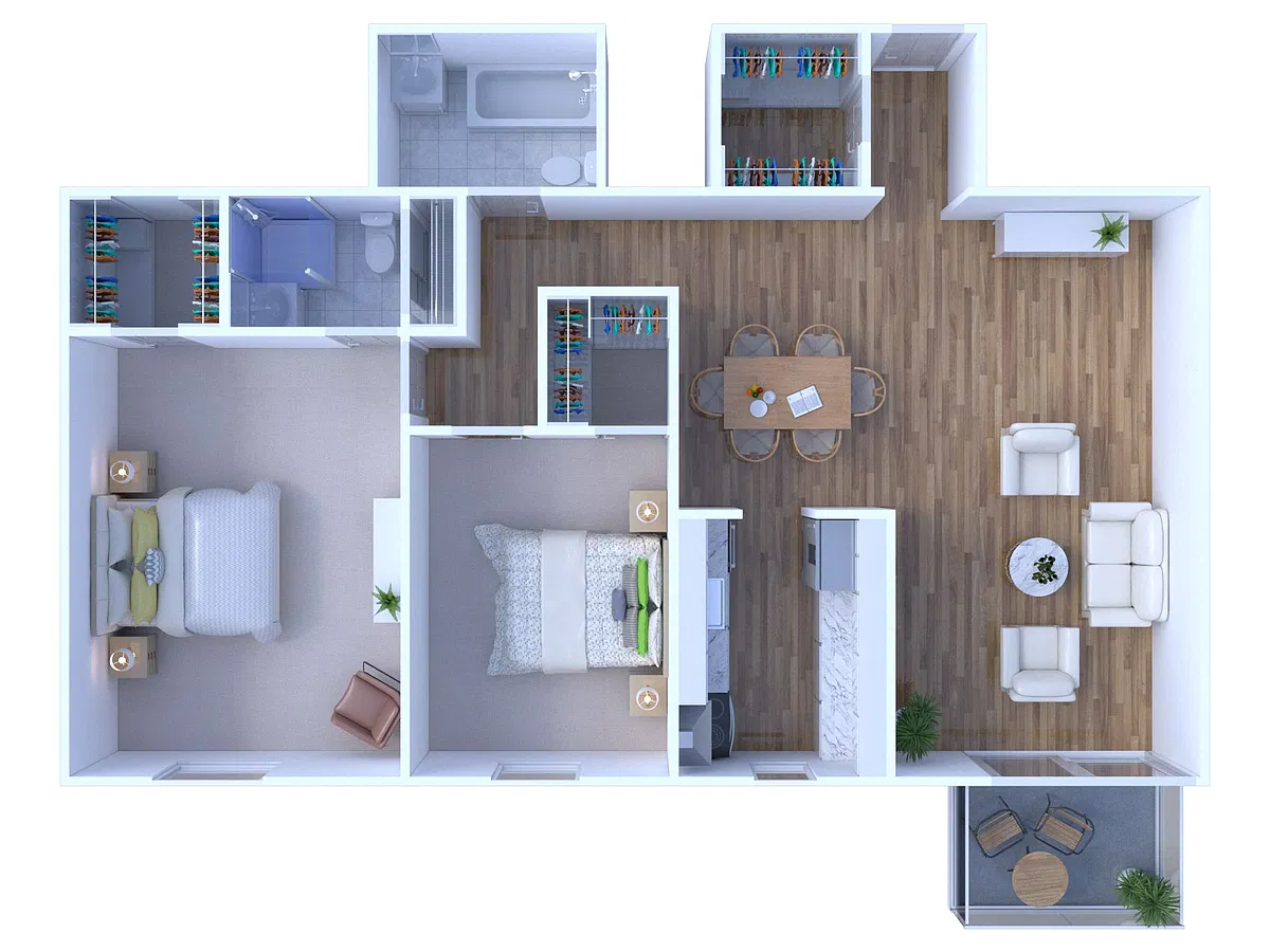 Floor plan 2 Bed 2 Bath | South