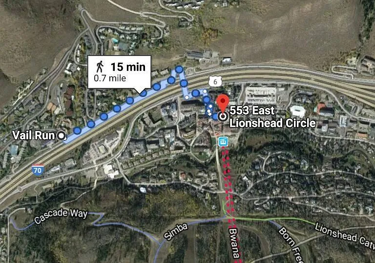 A short walk 15-min walk into Lionshead Village over the pedestrian bridge.