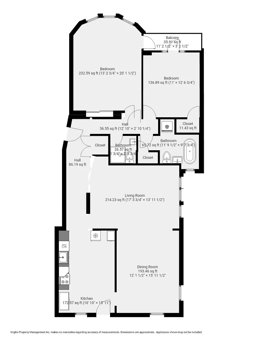 Two full bathrooms! Large closets. Utility closet is not shown - 185 Pine St