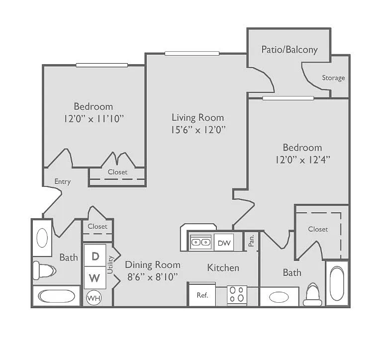 Floor plan B2U | 2 Bed, 2 Bath