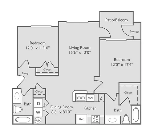 Floor plan B2U | 2 Bed, 2 Bath