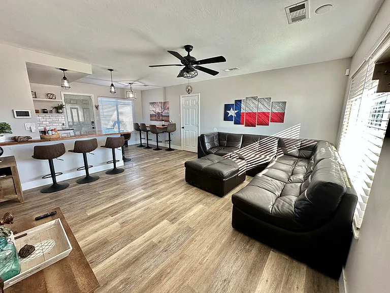 large living room with pod couch