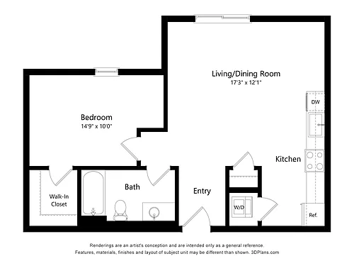 Floor plan 1 Bed 1 Bath K
