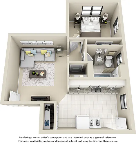 Floor plan College View One Bedroom with Wood Floors