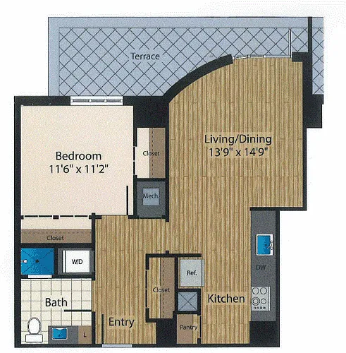 Floor plan One Bedroom E 921