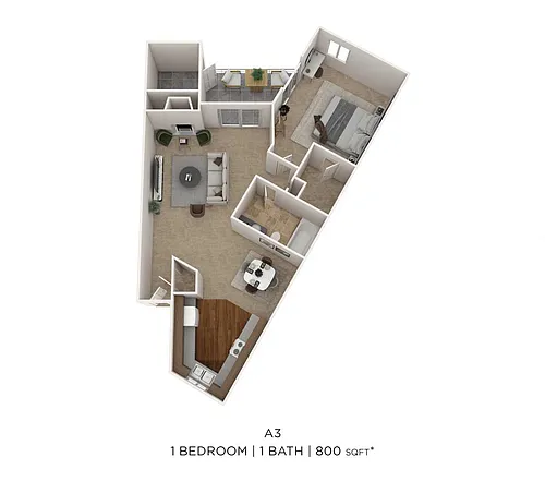 Floor plan One Bedroom- 800 sqft