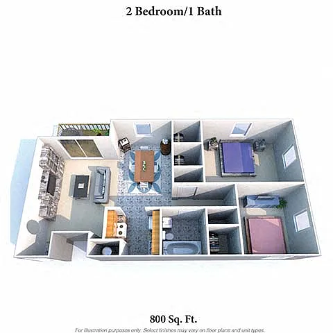 Floor plan 2 Bedroom, 1 Bath