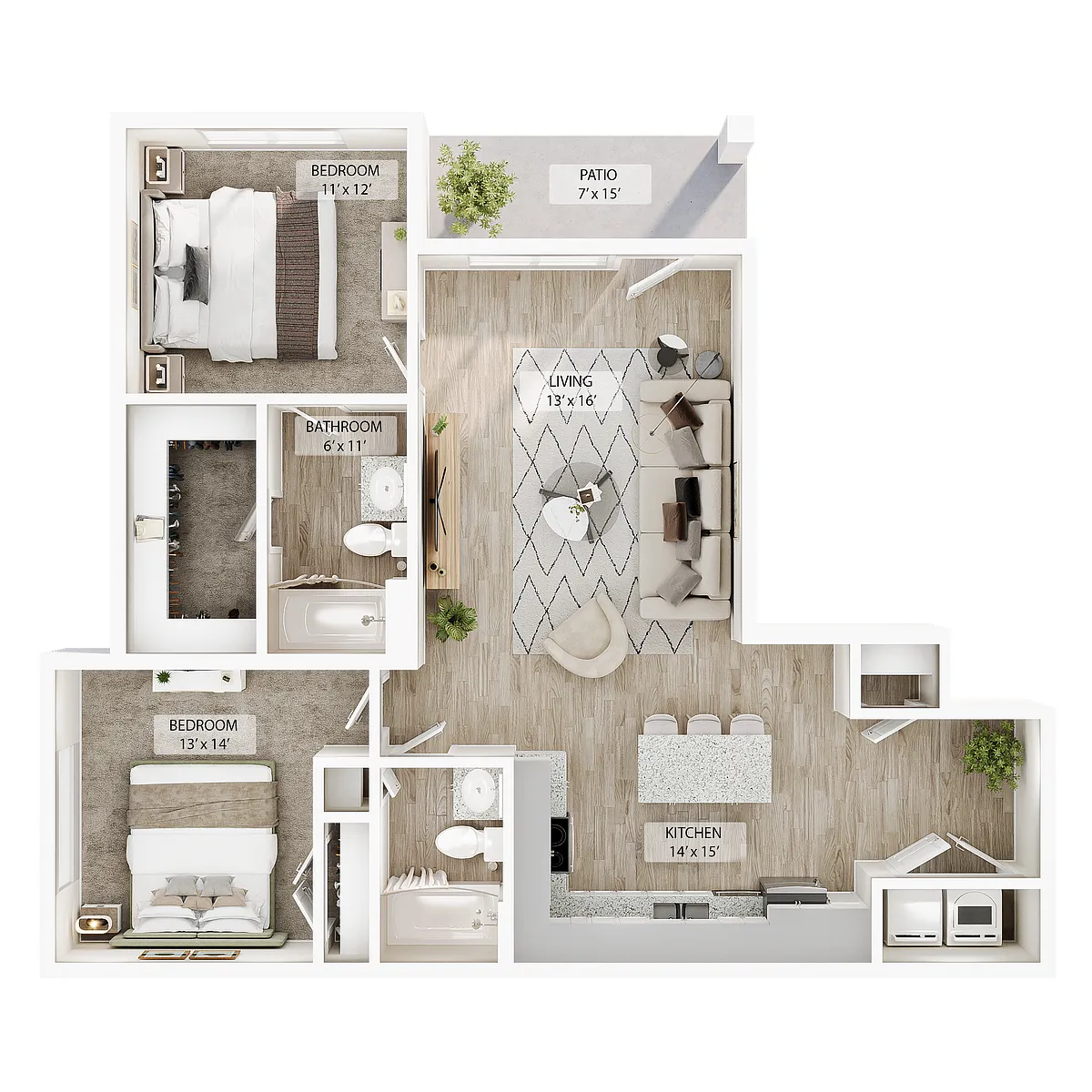 Floor plan 2 BR - Arbor Courtyard