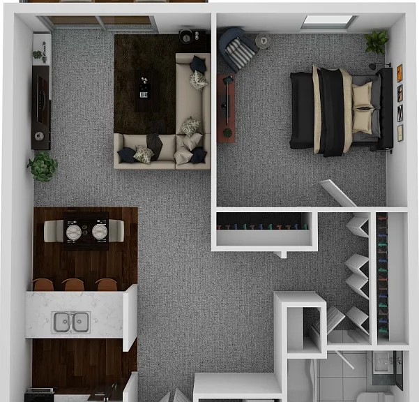 One Bedroom 672 Floorplan Diagram