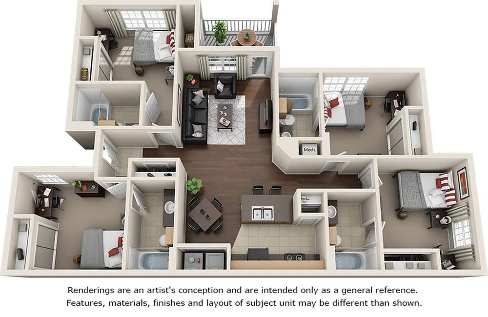 Floor plan 4/4 with Wood-Style Floors