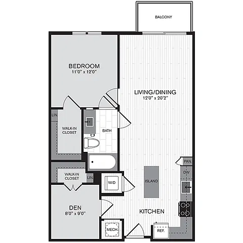 Floor plan 1Q Den w/ Balcony
