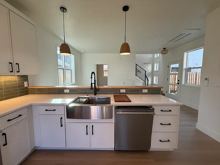 Kitchen overlooking the living room.