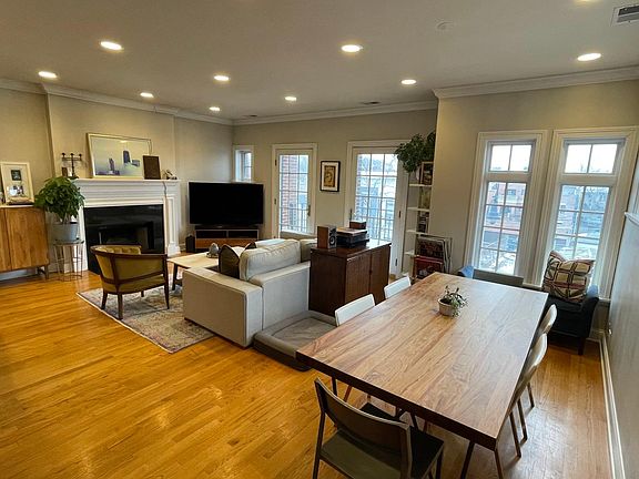Living / dining with working fireplace