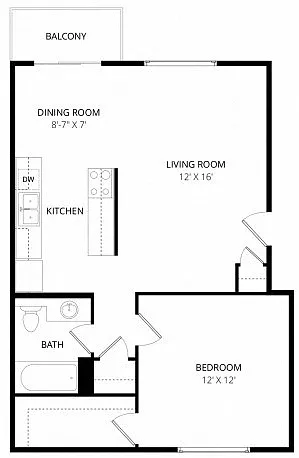 Floor plan 1x1 w Washer and Dryer