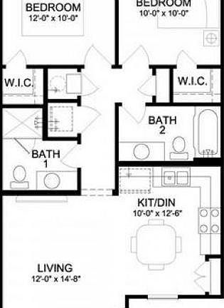 Efficient and spacious floorplan with two bedrooms with ceiling fans and walk in closets and two full bathrooms