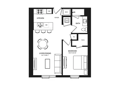 Floor plan 1 Bed/1 Bath-A1J