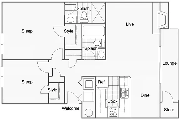Floor plan 2 Bedroom 2 Bath