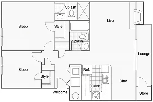 Floor plan 2 Bedroom 2 Bath