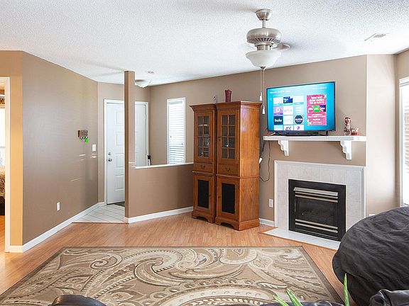 Expansive living room with gas logs