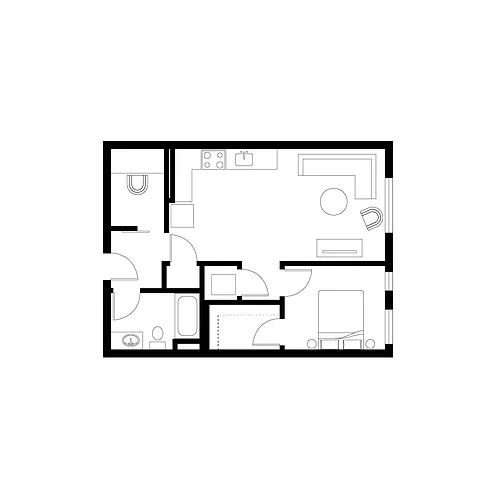 Floor plan 1 Bed+Den - D1