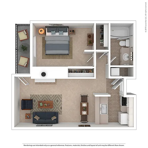 Floor plan 1 Bedroom, 1 Bath A2