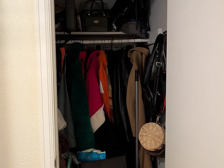 Coat closet with lots of storage (opens up with extra deep space to the left).