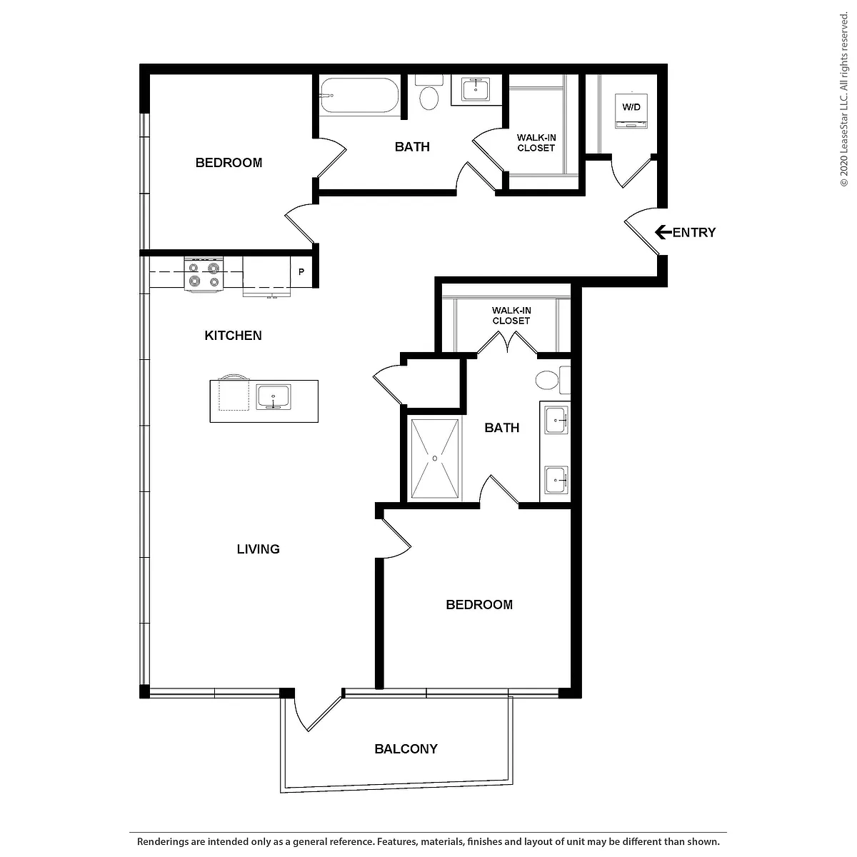 Floor plan 2 Bed/2 Bath-The Midtown