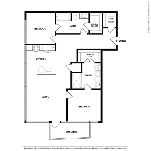 Floor plan 2 Bed/2 Bath-The Midtown